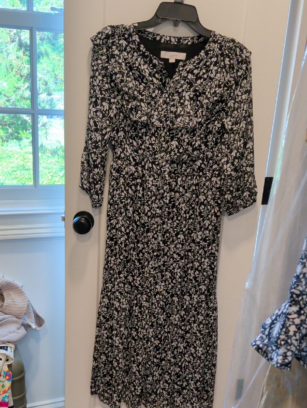 LOFT Black and White Floral Maxi Dress